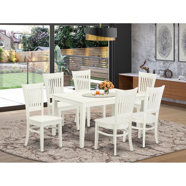 East West Furniture 7 Piece Capri Dining Room Table Set - Linen White CAVA7-LWH-W - main